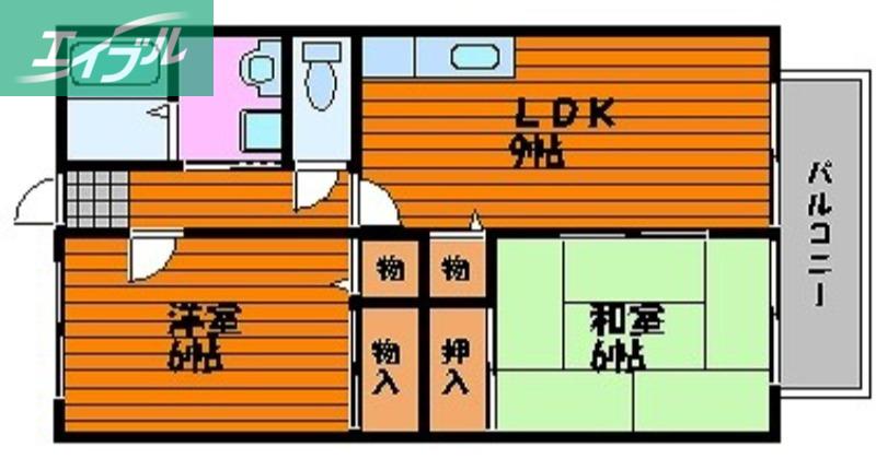 サンビレッジ北長瀬 H棟(2LDK/2階)の間取り写真
