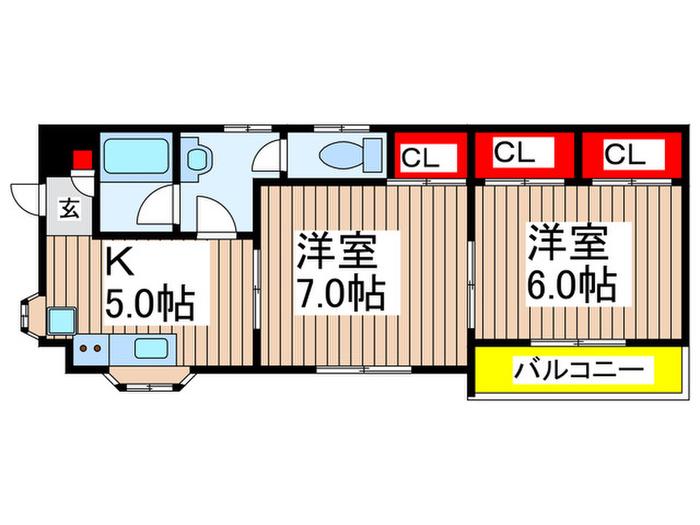 エンゼルハウス(2K/1階)の間取り写真