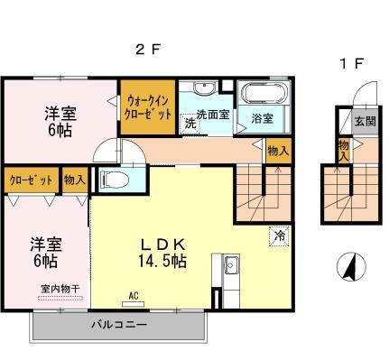 ヴィーブルハウス(2LDK/2階)の間取り写真