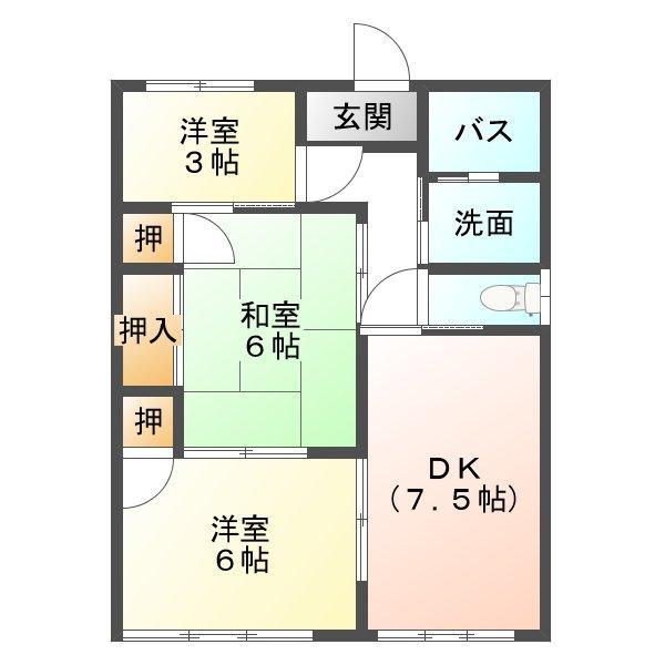 ツインパレス II(3DK/2階)の間取り写真