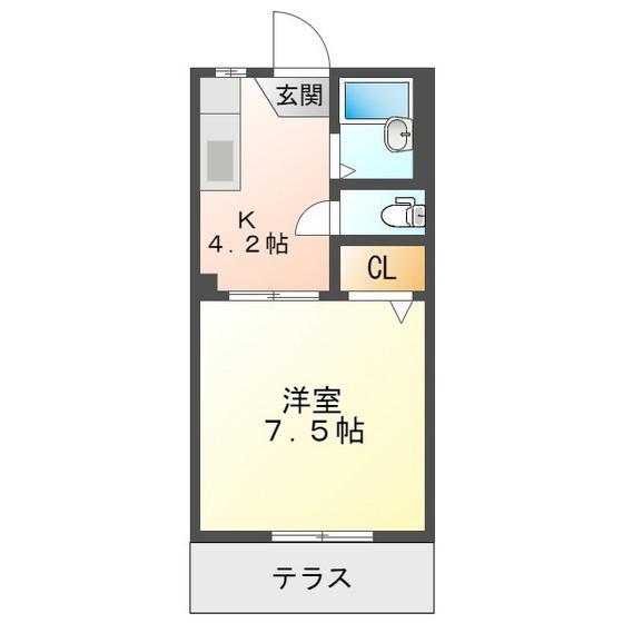 カーサ江島IIA(1K/1階)の間取り写真