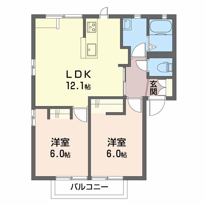 アサナアルカディア(2LDK/2階)の間取り写真