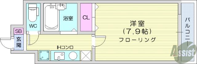 エルミタージュ(1K/3階)の間取り写真