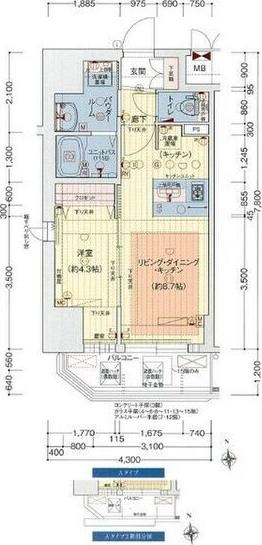 プレサンス難波クチュール(1LDK/6階)の間取り写真