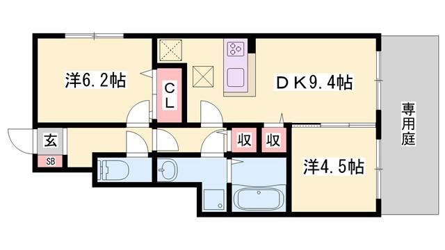 フォーリアB棟(2DK/1階)の間取り写真