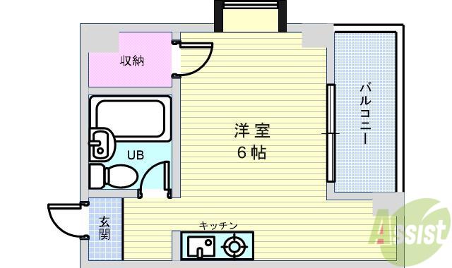 グリーン蛍(ワンルーム/3階)の間取り写真