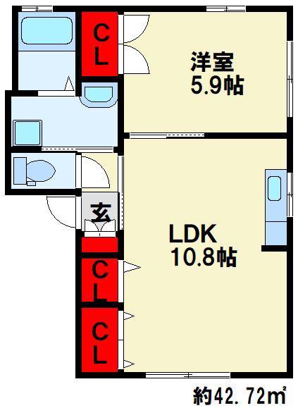 アコール  I棟(1LDK/1階)の間取り写真