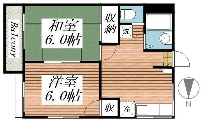 シャトルみやこ(2K/2階)の間取り写真