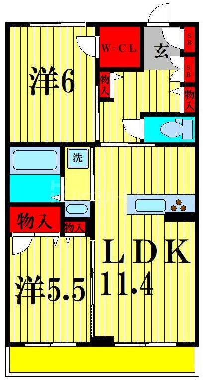 GRANDY VILLA CENTRAL PARK I(2LDK/3階)の間取り写真