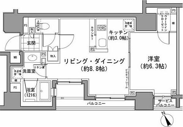 パークハビオ八丁堀(1LDK/10階)の間取り写真