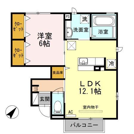 グリーンコート浮島A(1LDK/1階)の間取り写真