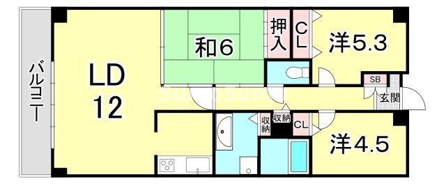 ルネ門戸(3LDK/2階)の間取り写真