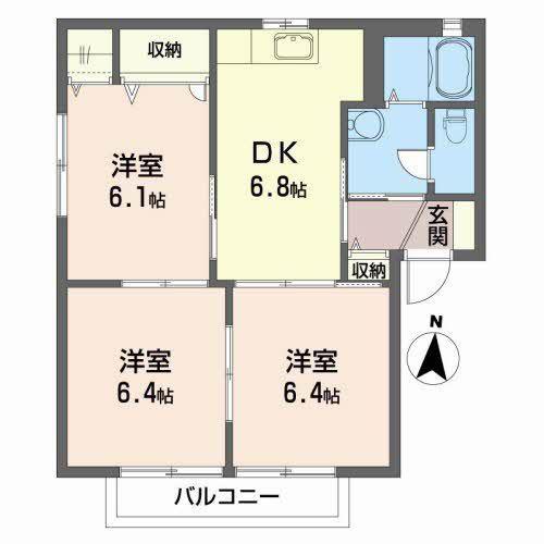 グランドゥール(3DK/1階)の間取り写真