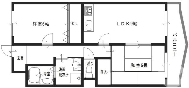 ORO COURT中百舌鳥(2DK/3階)の間取り写真