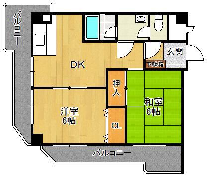 門戸パレス(2LDK/6階)の間取り写真