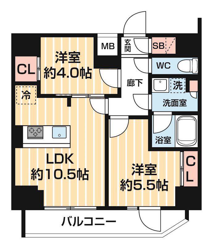 ARCOBALENO MINAMISENJU(2LDK/13階)の間取り写真
