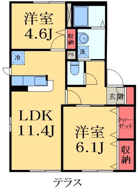 第一ローズハイムB(2LDK/1階)の間取り写真