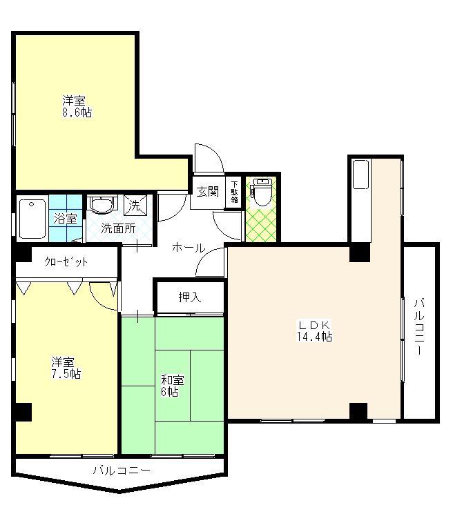 シャルマン山田(3LDK/3階)の間取り写真