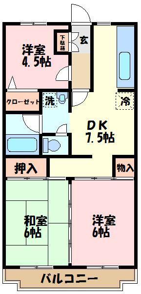 トーアシティ弐番館(3DK/2階)の間取り写真