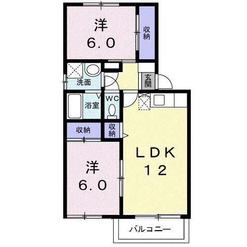 ベルクール山手(2LDK/2階)の間取り写真