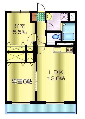 ボアソルテII(2LDK/1階)の間取り写真