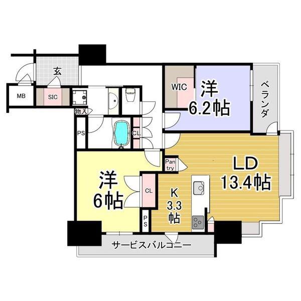 ブランズタワー南堀江(2LDK/21階)の間取り写真