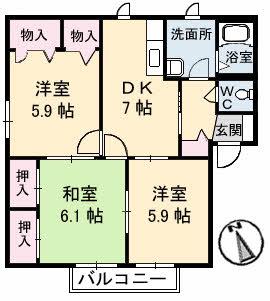 シャーメゾン21 B棟(3DK/1階)の間取り写真