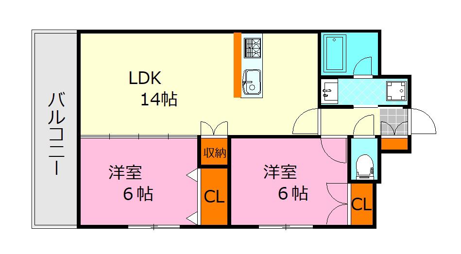ウイング宝町セカンド(2LDK/3階)の間取り写真