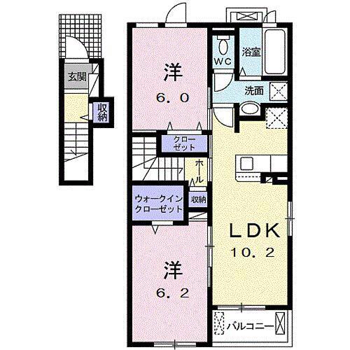 コンフォート西美薗(2LDK/2階)の間取り写真