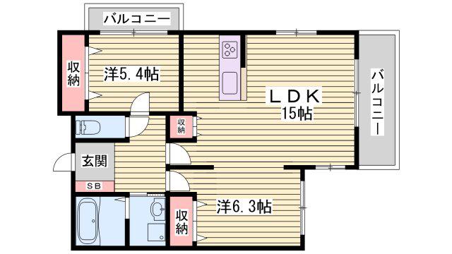 グラジオ元町プレミアム(2LDK/2階)の間取り写真