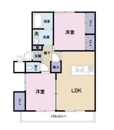 スリーゼ中戸次(2LDK/1階)の間取り写真