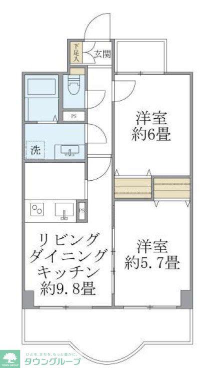 西船橋スクエアガーデン(2DK/4階)の間取り写真