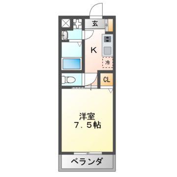 BEIGIN巽中(1K/2階)の間取り写真