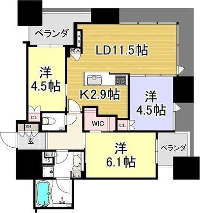 シティタワー大阪本町(3LDK/15階)の間取り写真