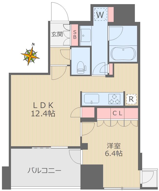 パークタワー上野池之端(1LDK/15階)の間取り写真