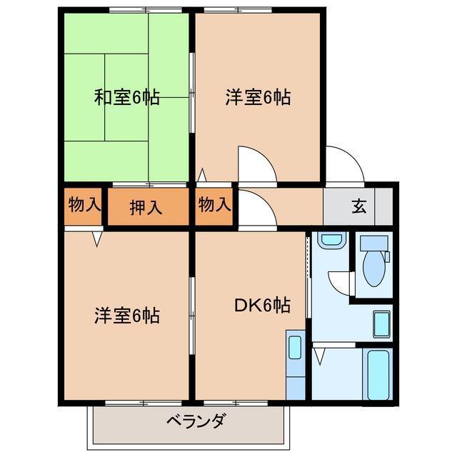 グッドハイツB棟(3DK/2階)の間取り写真