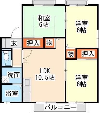 サンビレッジB棟(3LDK/1階)の間取り写真