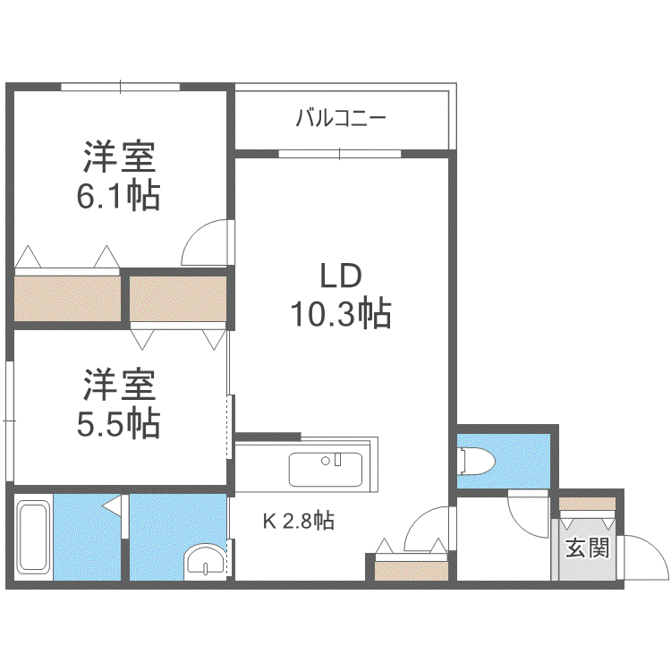 ヴィレッジ円山南(2LDK/3階)の間取り写真