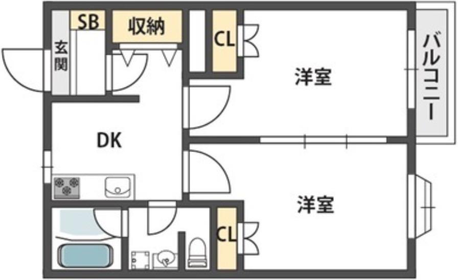 ハイツエルム(2DK/2階)の間取り写真