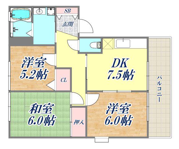 グリーンガーデン(3DK/2階)の間取り写真