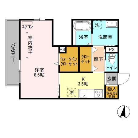 PIAZZA津田沼(1K/2階)の間取り写真