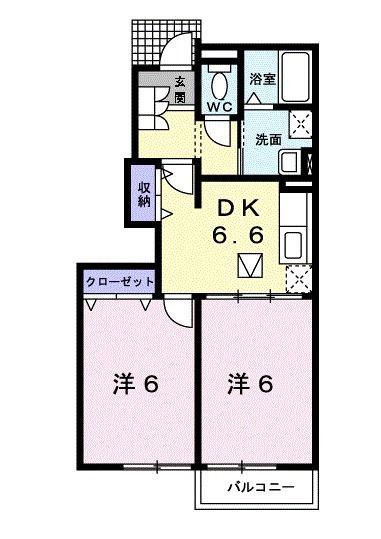 クレアトゥール B(2DK/1階)の間取り写真