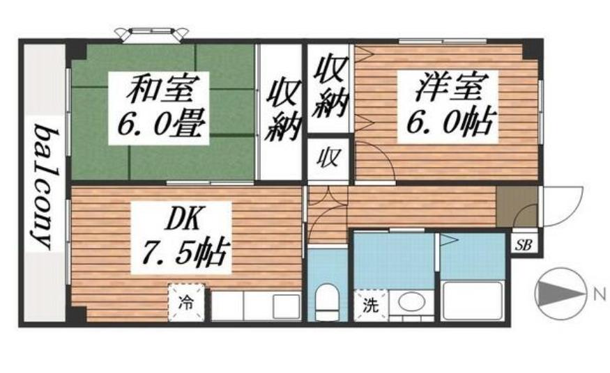 南八幡ガーデンビレッジ(2DK/2階)の間取り写真