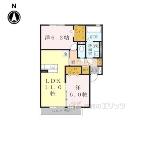 グリーンヒルズ C(2LDK/2階)の間取り写真
