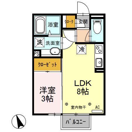 コンツェルト貝沢 A(1LDK/2階)の間取り写真