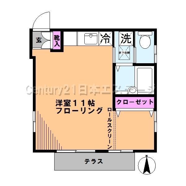 ヴァンティアン(ワンルーム/1階)の間取り写真