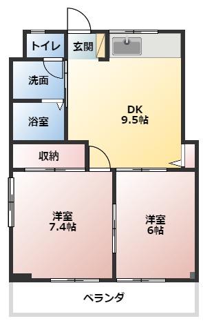 コーポK(2DK/2階)の間取り写真