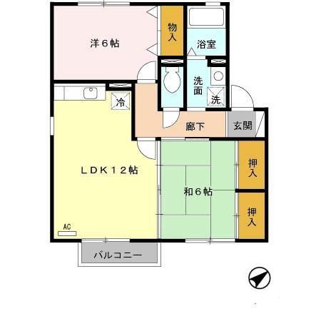 グランディールNKT 2棟(2LDK/2階)の間取り写真