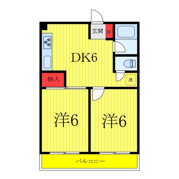 第一荻島ユニティ(2DK/2階)の間取り写真