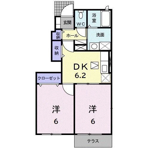 ベル セレーノ A棟(2DK/1階)の間取り写真